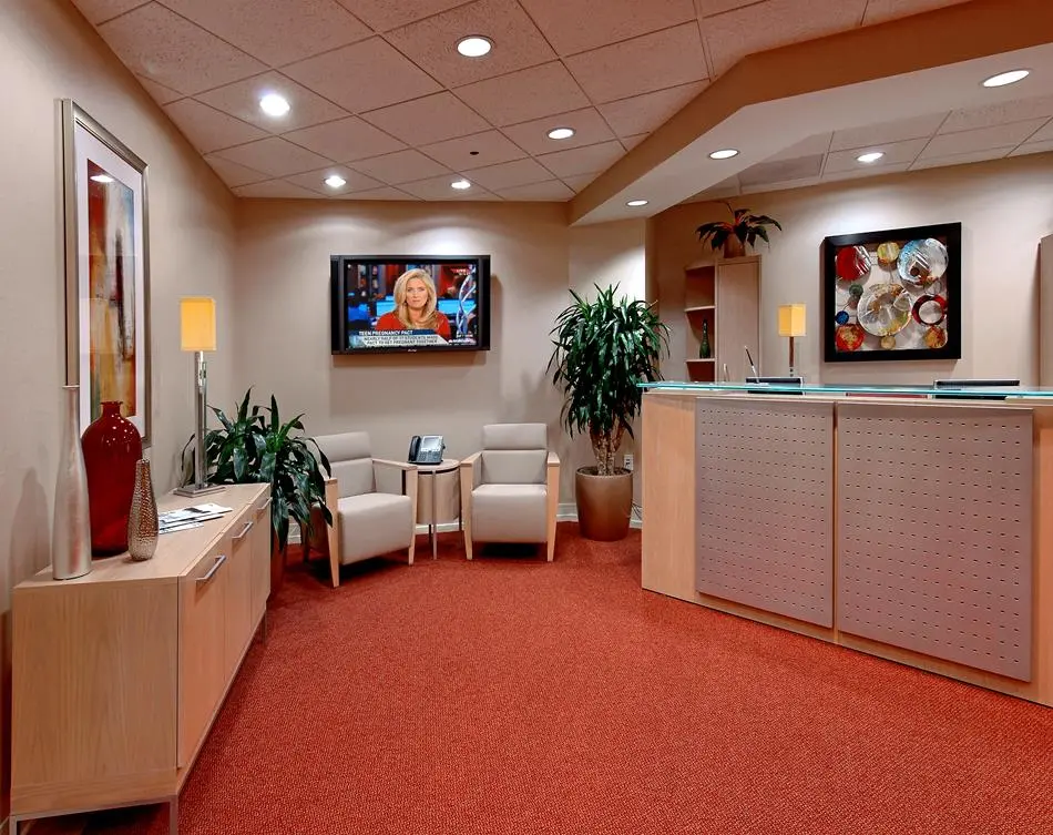 a reception desk in a room