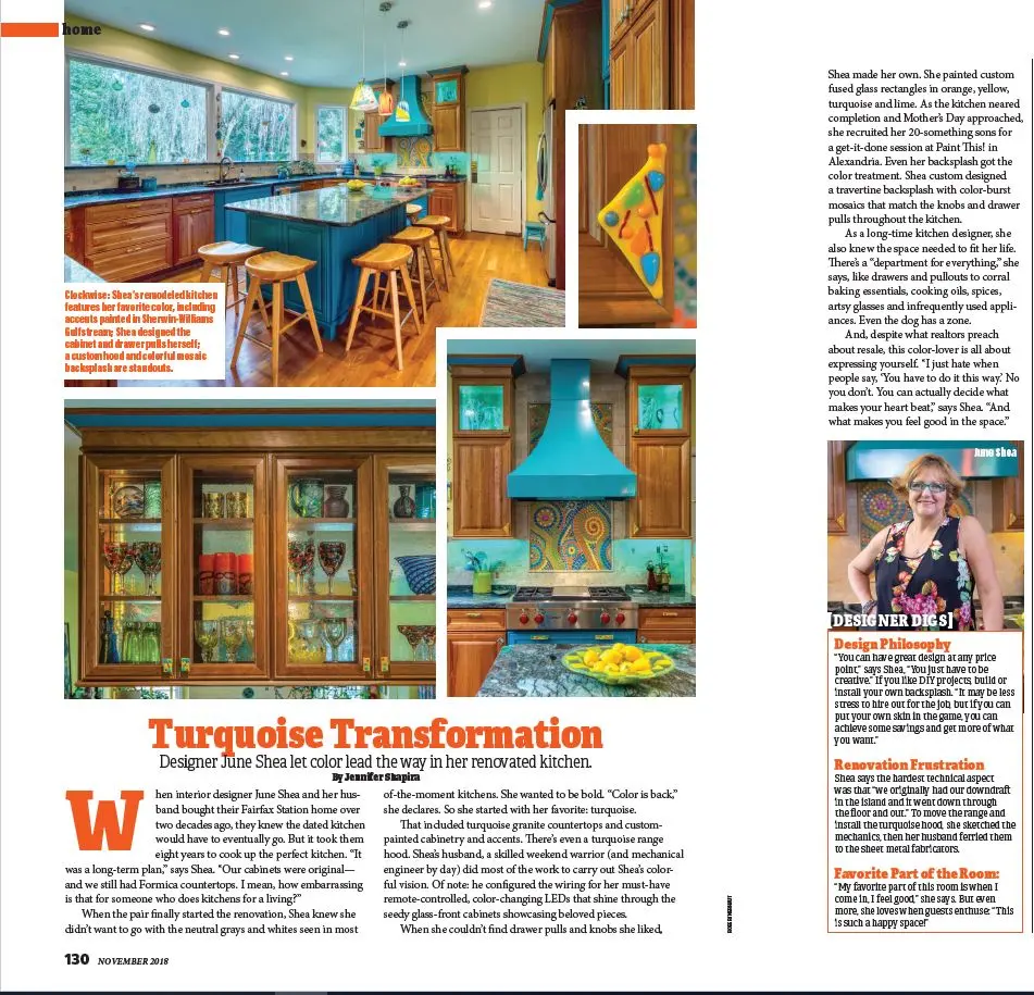 Fairfax Station Kitchen Gets A Turquoise Transformation 2 | Award Winning Interior Designers Washington Dc &Amp; Northern Virginia Areas a magazine with pictures of a kitchen