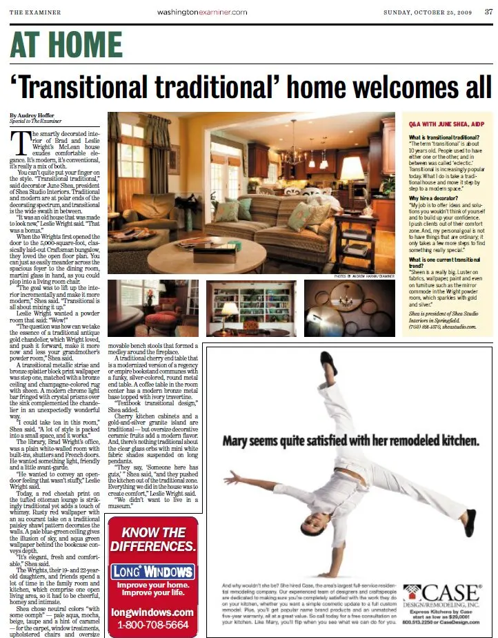 'Transitional Traditional' Home Welcomes All 2 | Award Winning Interior Designers Washington Dc &Amp; Northern Virginia Areas a newspaper article with a man in a white suit