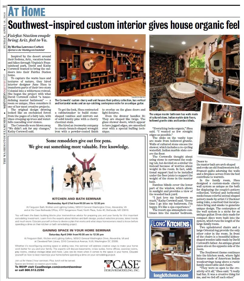 Southwest-Inspired Custom Interior Gives House Organic Feel 1 | Award Winning Interior Designers Washington Dc &Amp; Northern Virginia Areas a newspaper article of a home