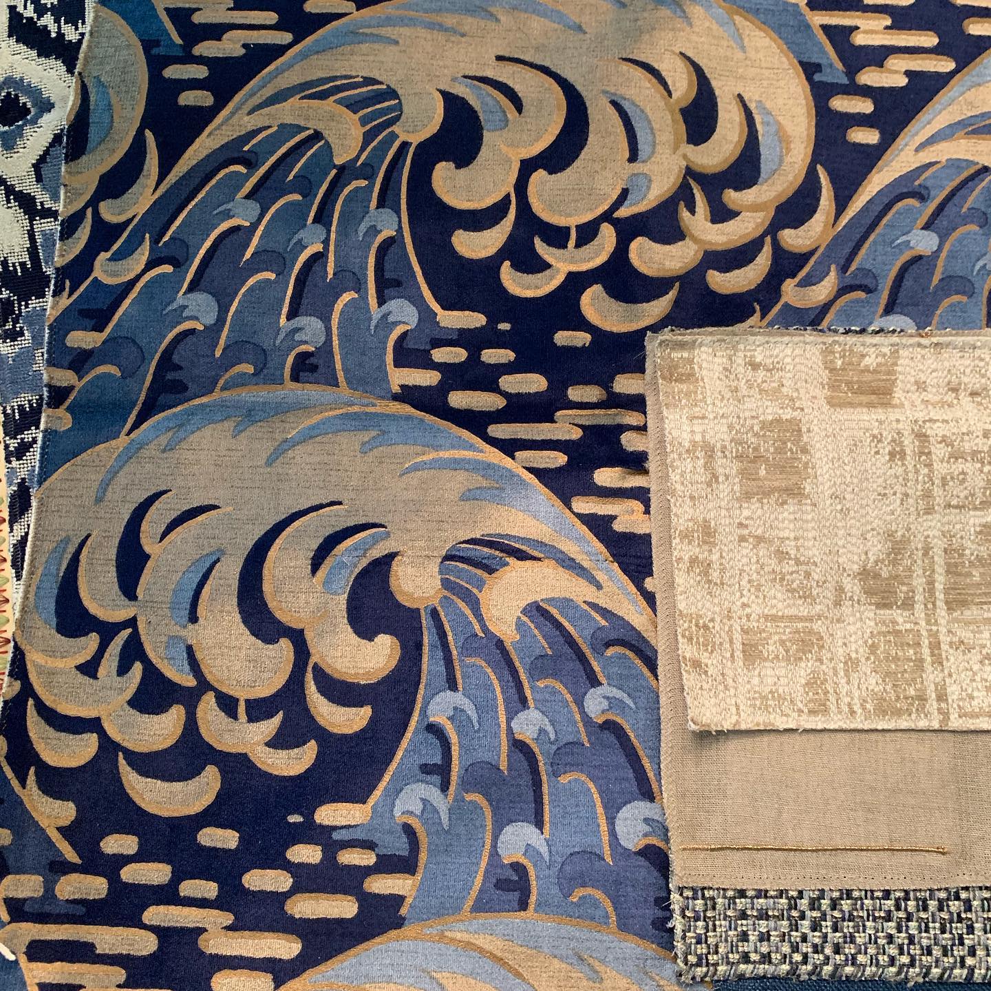 a fabric samples and a wave pattern